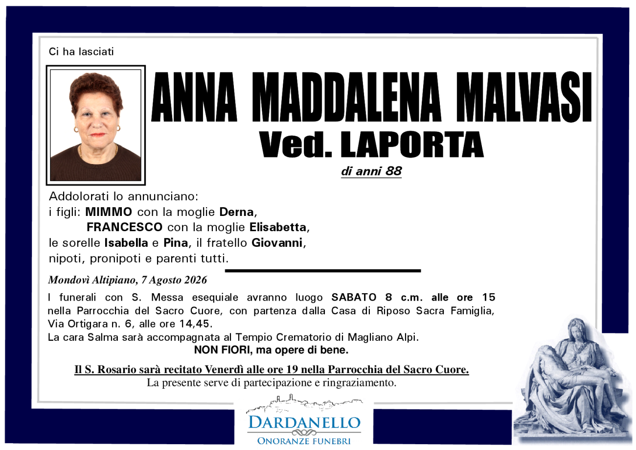 ANNA MADDALENA MALVASI Ved. LAPORTA