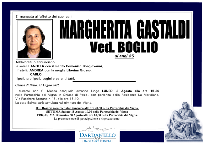 MARGHERITA GASTALDI Ved. BOGLIO